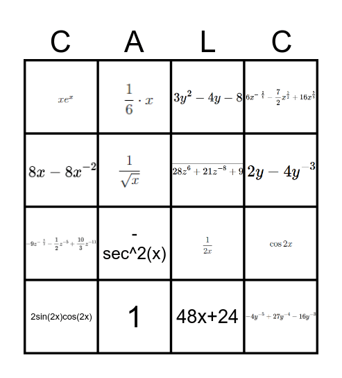 Derivatives Bingo Card