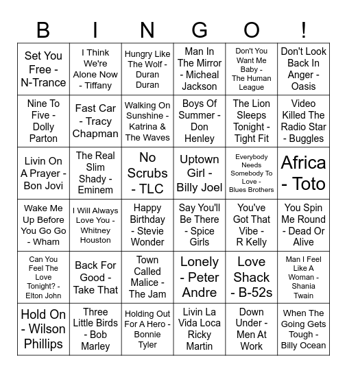Our House Musical Bingo Card
