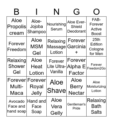 Forever Living Bingo Card