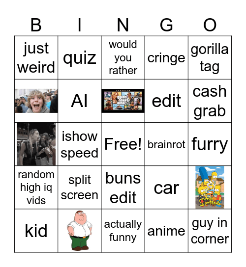 youtube shorts Bingo Card
