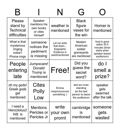 Inaugural Bingo Card