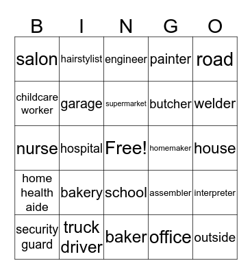 Job Vocab Bingo Card