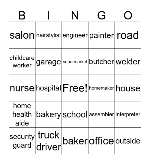 Job Vocab Bingo Card