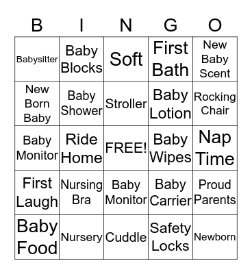Baby Shower Bingo Card