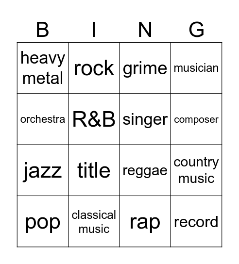 MUSIC Bingo Card