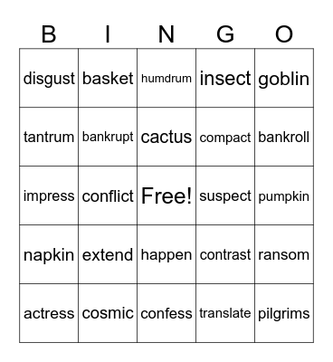 rabbit/panther Bingo Card