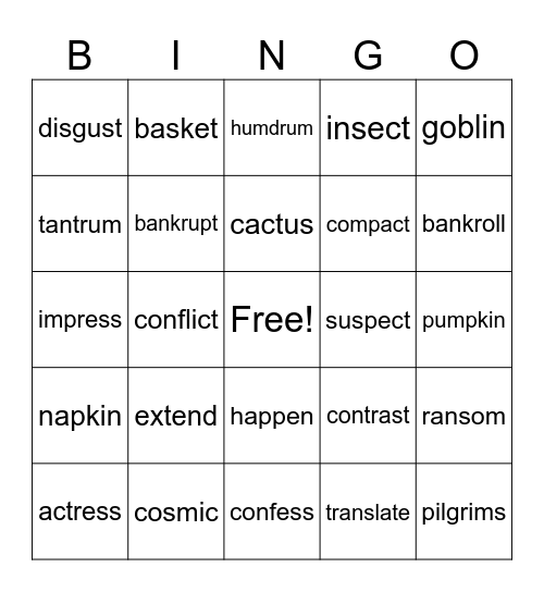 rabbit/panther Bingo Card