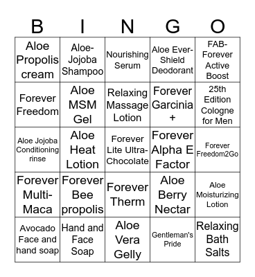 Forever Living Bingo Card