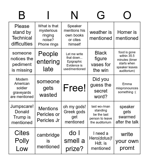 Inaugural Bingo Card