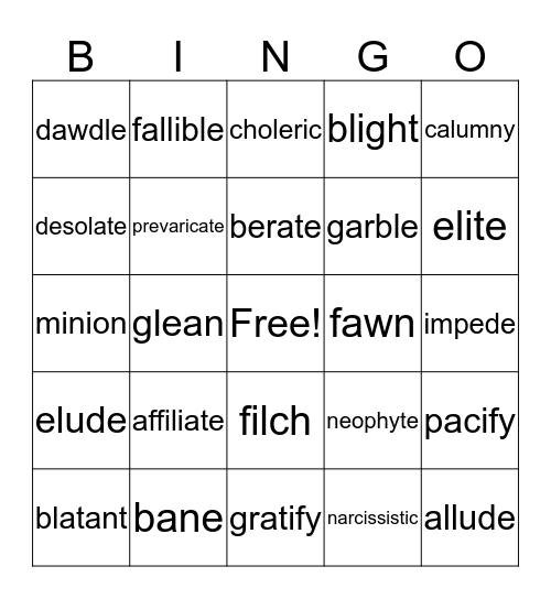 Vocab 10 Bingo Card