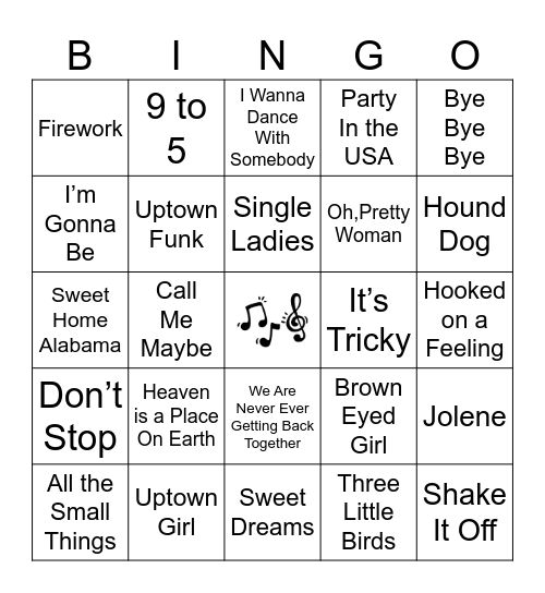 Music Bingo, games 1 and 2 Bingo Card