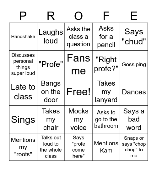 Profe Bingo Card