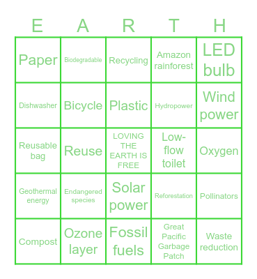 Earth Day Bingo Card