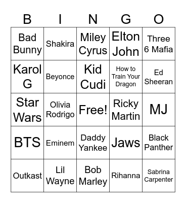 Music Bingo Spring 2026 Bingo Card