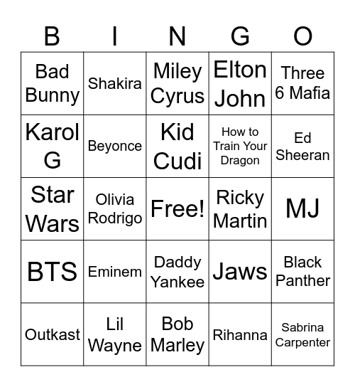 Music Bingo Spring 2026 Bingo Card