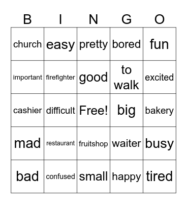 Adjectivos BINGO Card