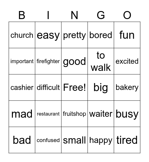 Adjectivos BINGO Card