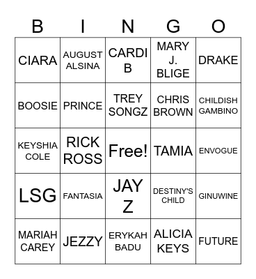 R & B Bingo Card