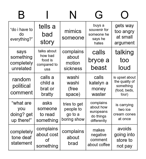 dad in europe bingo Card