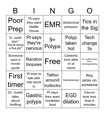 Judah BINGO Card