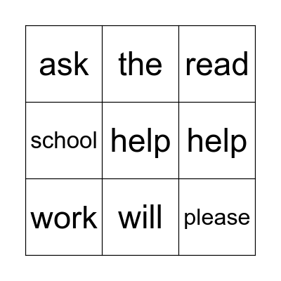 Word BINGO Card