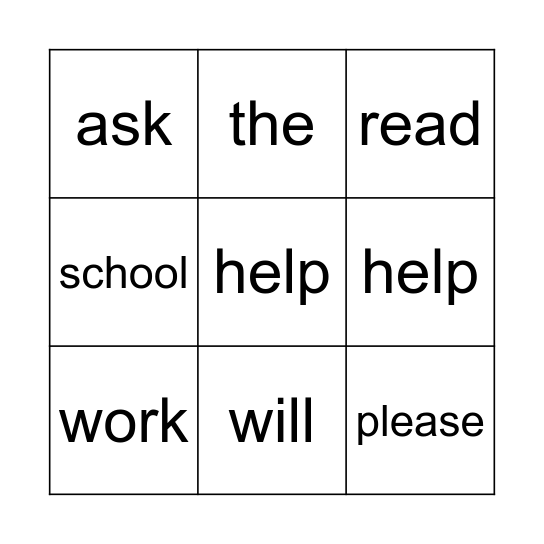 Word BINGO Card