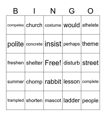 3rd Grade Bingo Card