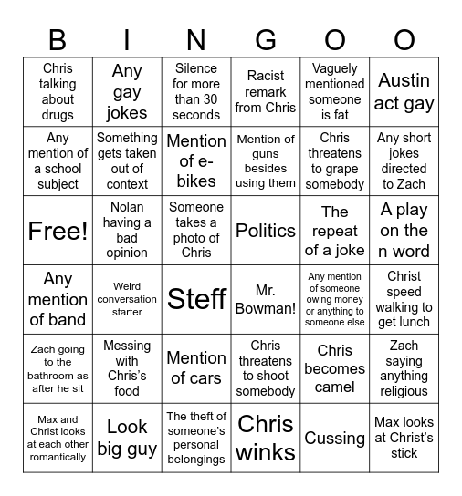 Lunch Bingo Card