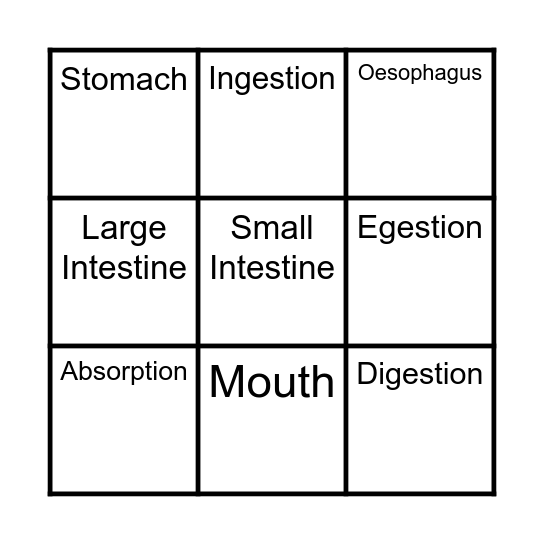 Digestive Bingo Card
