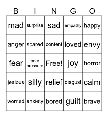 Emotions Bingo Card