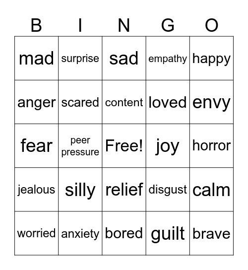 Emotions Bingo Card