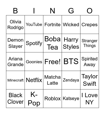 Aya's Birthday Bingo Card