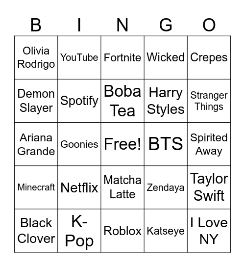 Aya's Birthday Bingo Card