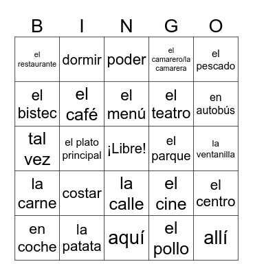 S1 Avancemos Unidad 4.2 Vocabulary Bingo Card