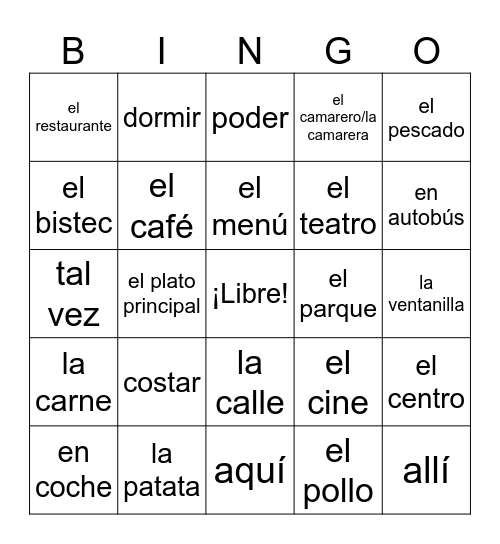 S1 Avancemos Unidad 4.2 Vocabulary Bingo Card