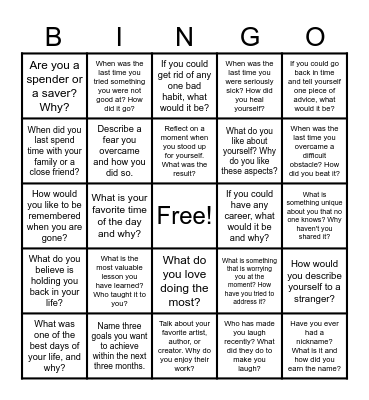 Mental Health Bingo Card