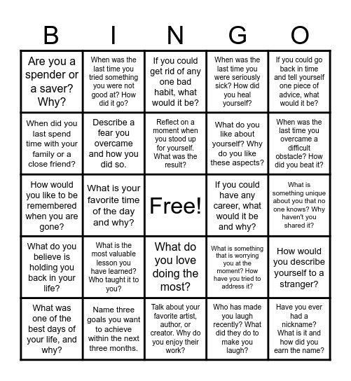 Mental Health Bingo Card