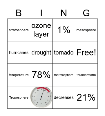Atmosphere and Weather Bingo Card