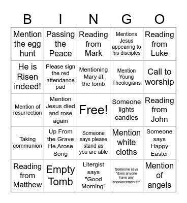 Easter Bingo Card