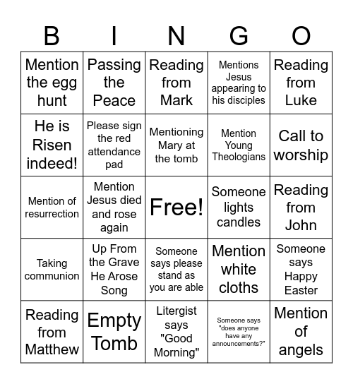 Easter Bingo Card