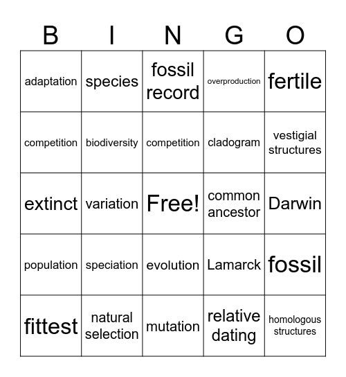 Evolution Bingo Card