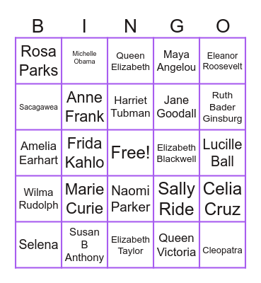 Women's History Month Bingo Card