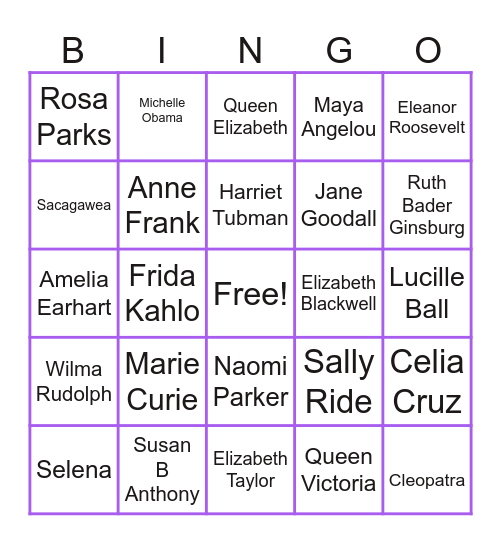 Women's History Month Bingo Card