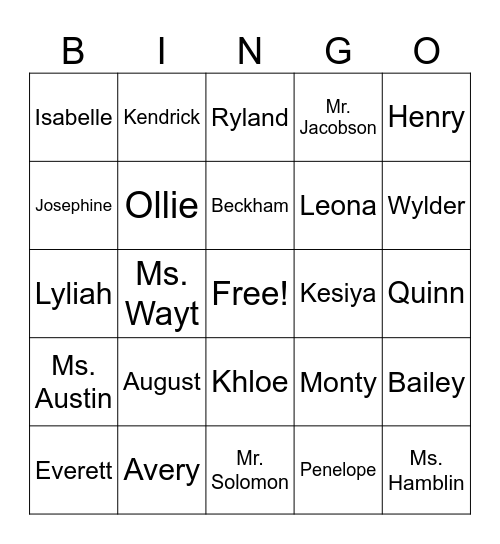 Ms. Wayt's Class BINGO Card