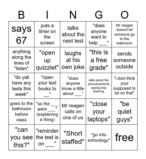 Mr Reagen bingo Card