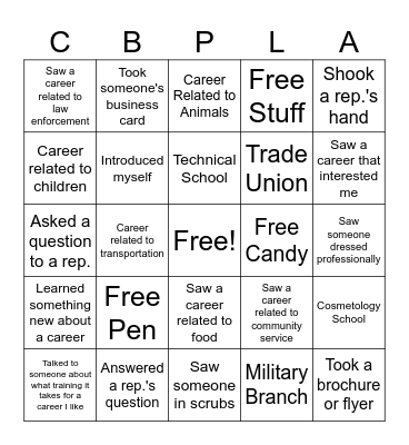 Career Fair Bingo Card