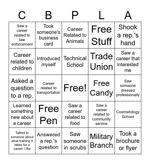 Career Fair Bingo Card