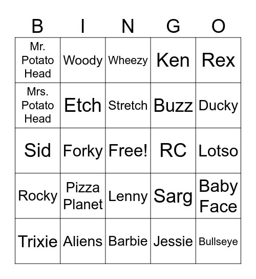 Toy Story Bingo Card