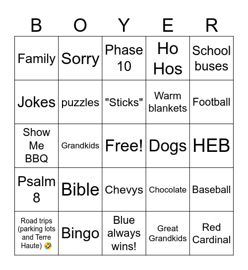 Grandpa Boyer Bingo Card