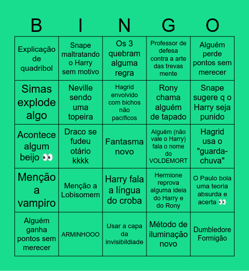 HARRY POTTER  E O CÁLICE DE FOGO Bingo Card